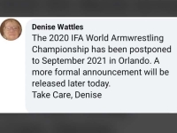 Unfortunately! World Championship postponed! # Armwrestling # Armpower.net
